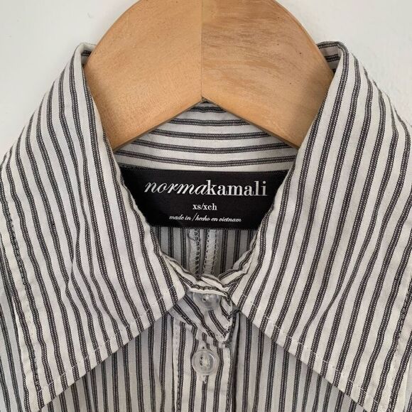 Norma Kamali Striped Cap Sleeve Collared Cinched Drop Waist Aline Dress - Picture 6 of 8